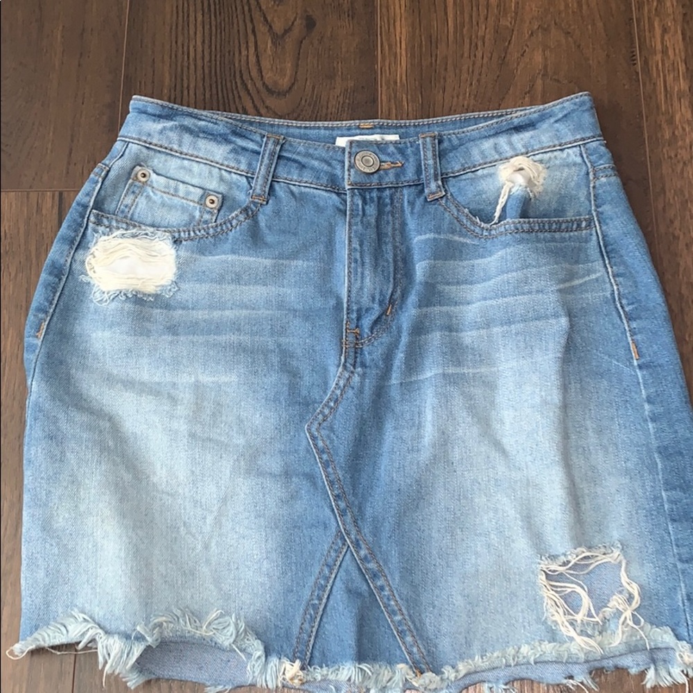 Mudd Distressed Fitted Jean Skirt